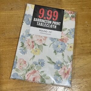 Linens N Things Garden Floral Fabric Tablecloth Barrington 70" Round Cottage Vtg